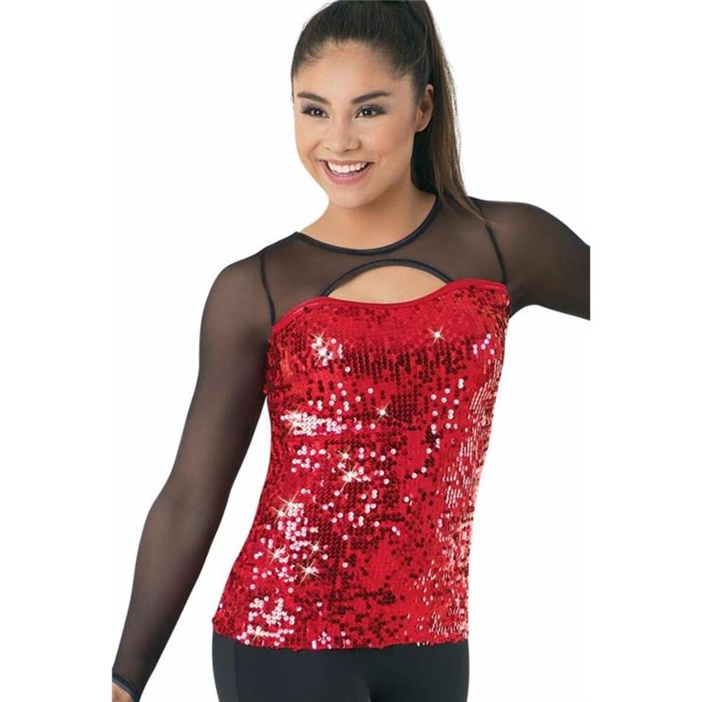 Dance Costume Weissman SQ9509 Small Adult Red Jazz Sequin Mesh